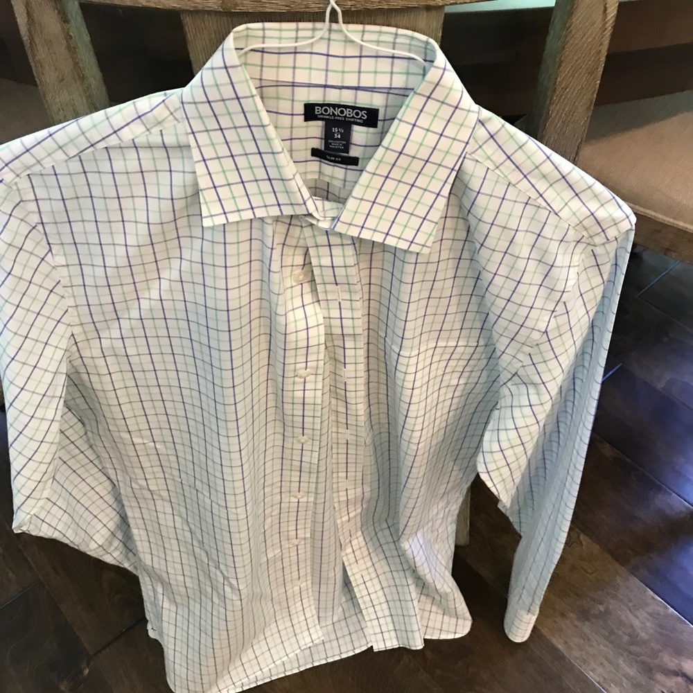 Blue and green wide check Bonobos dress shirt